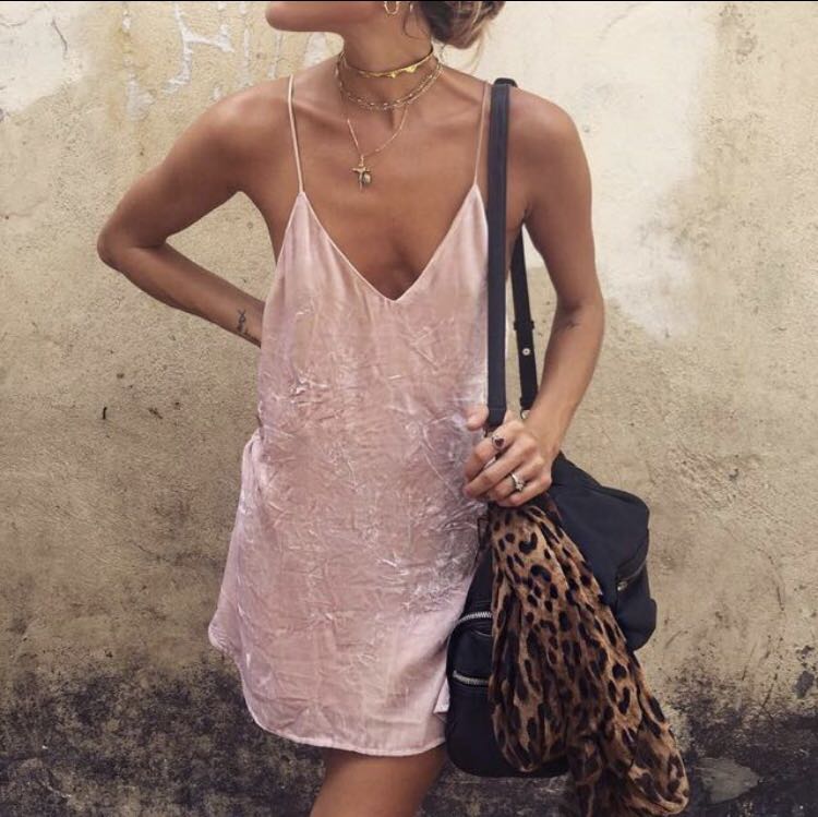 Pink velvet slip best sale dress