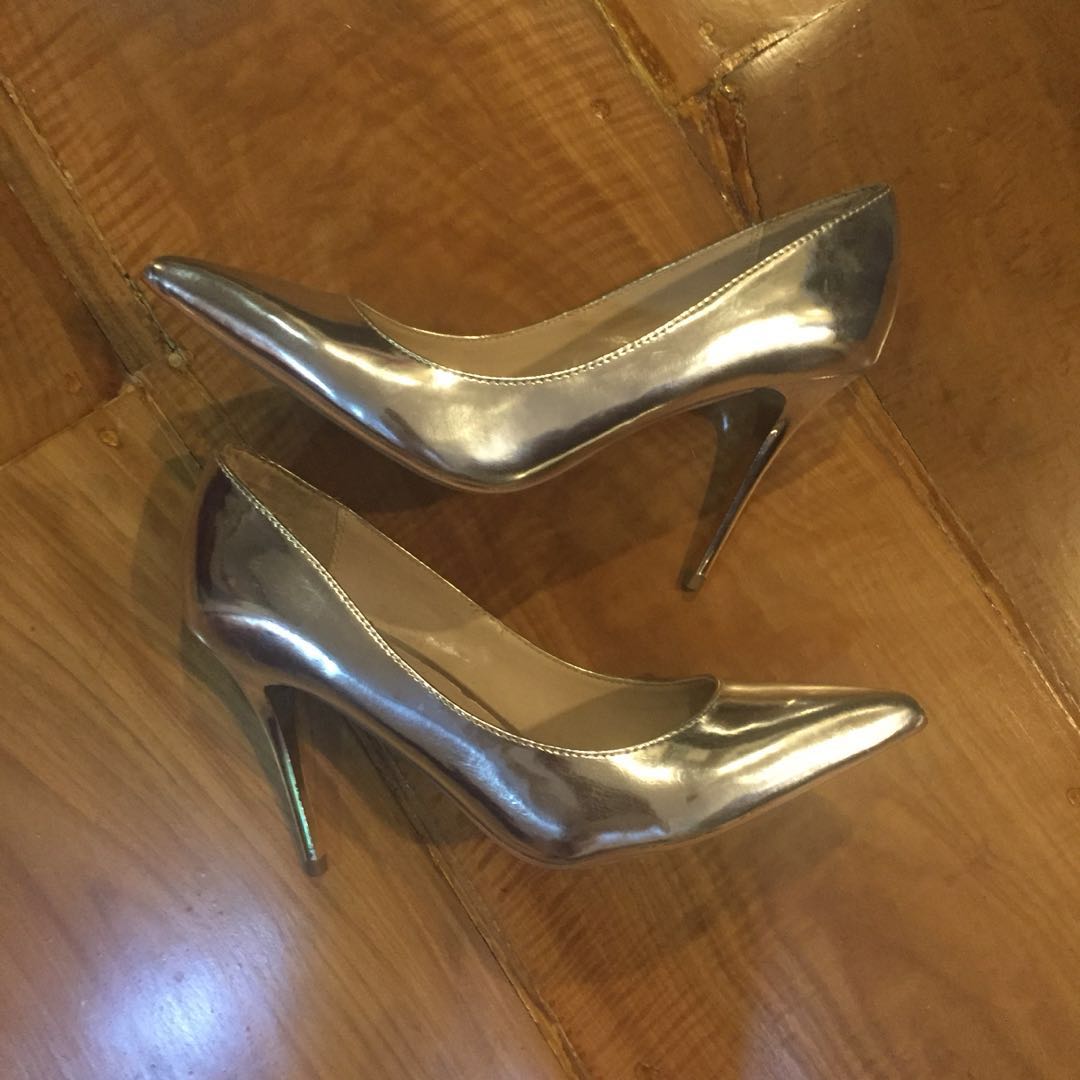 Aldo Metallic Heels (silver, US 7 women 