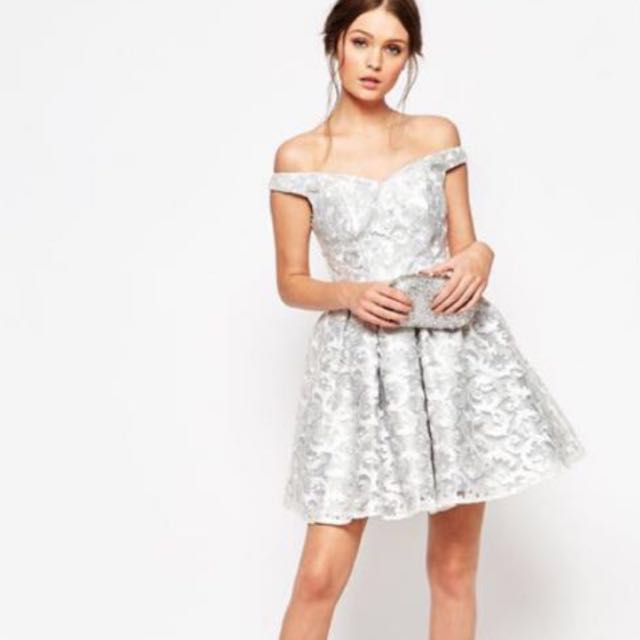 silver bardot dress