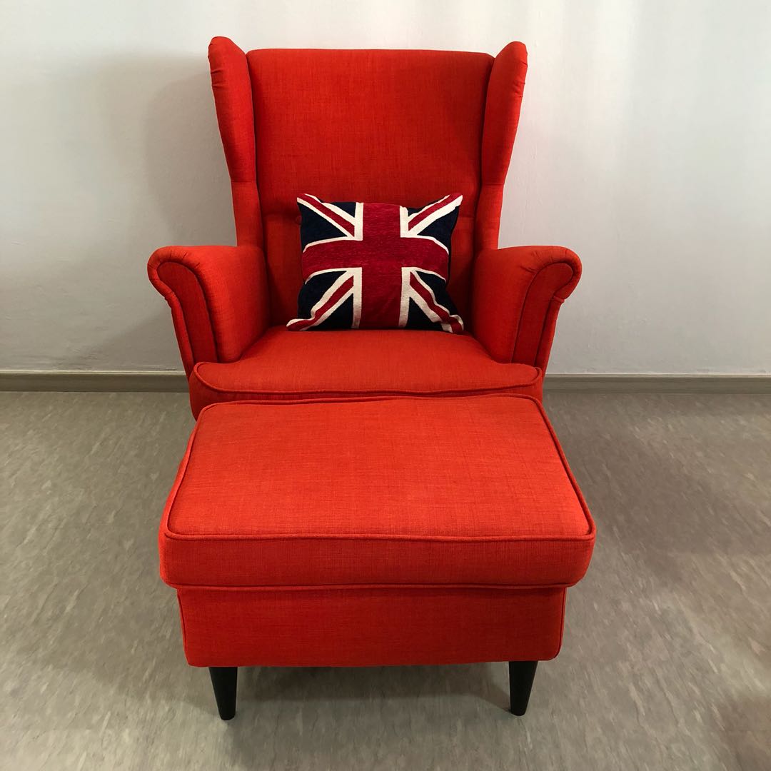 STRANDMON Wing Chair + Ottoman, Furniture & Home Living, Furniture