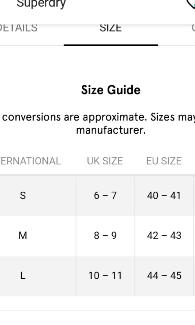 Superdry Footwear Size Chart