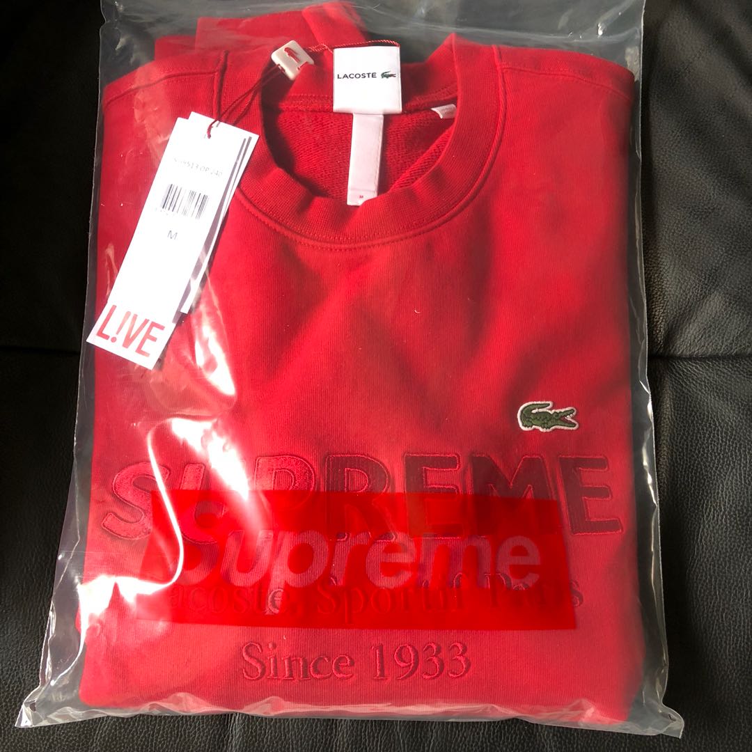 Supreme lacoste crewneck red on sale