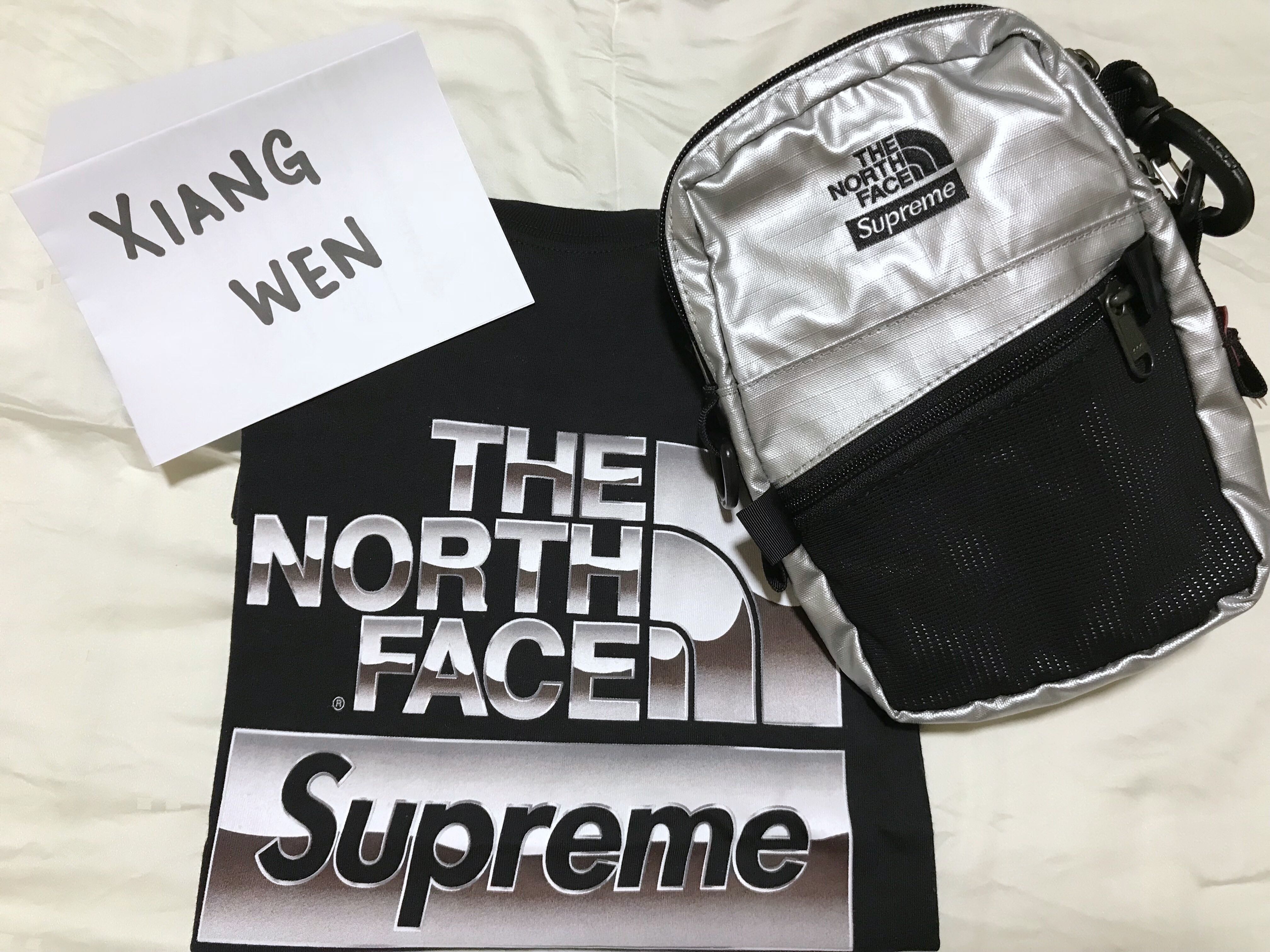 supreme x the north face metallic shoulder bag