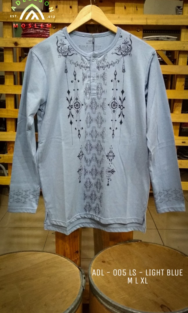 Tshirt Koko Muslim Lengan Panjang Adl 005ls Light Blue Fesyen Pria Pakaian Atasan Di Carousell
