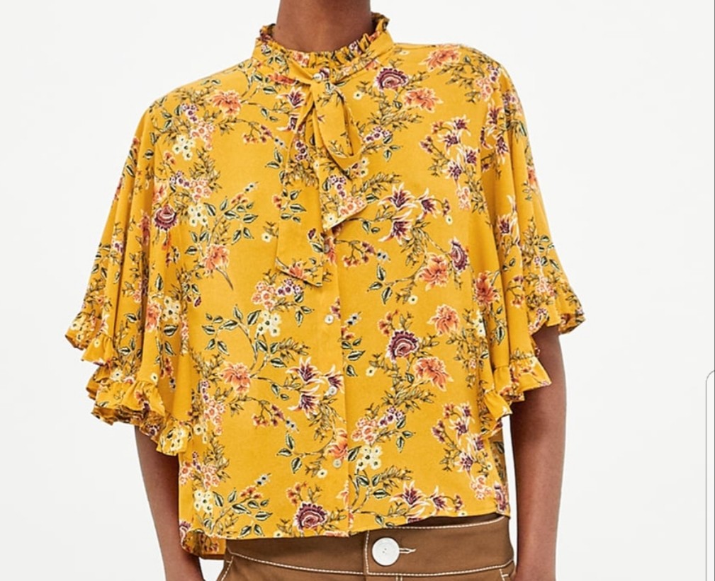 zara yellow floral blouse