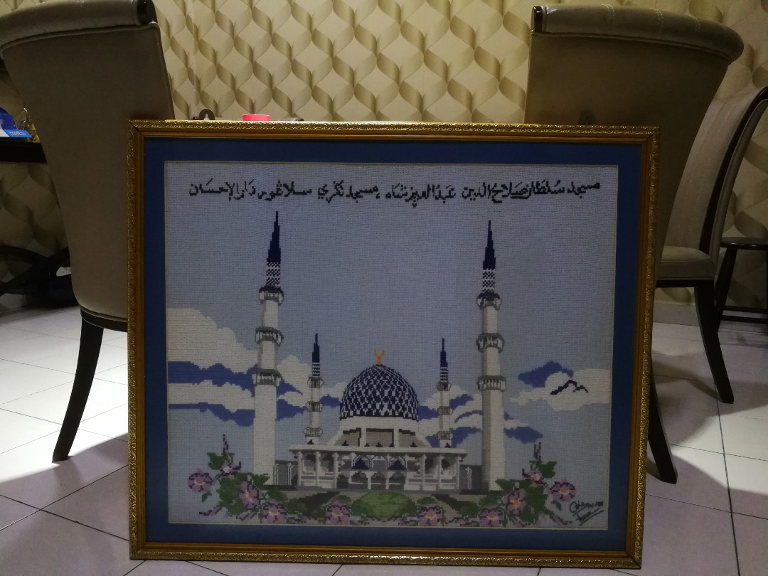 Frame Cross Stitch Masjid Shah Alam, Hobbies & Toys, Stationery & Craft