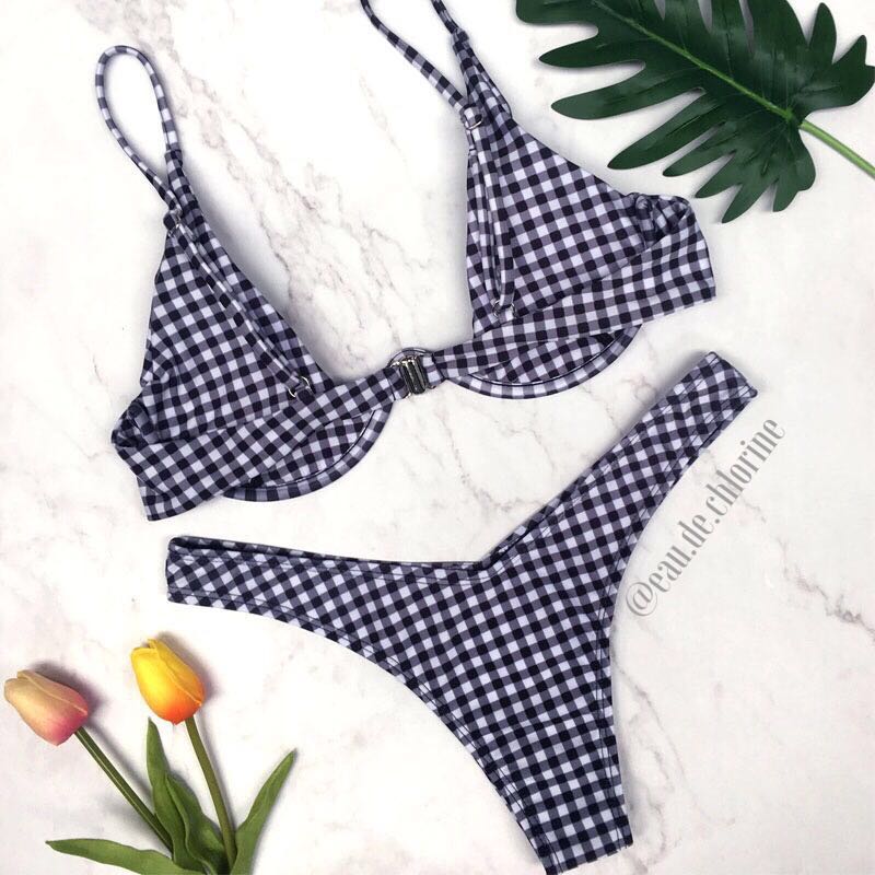 Jenny Black and White Two Piece Swimsuit Bikini Swimwear, Women's