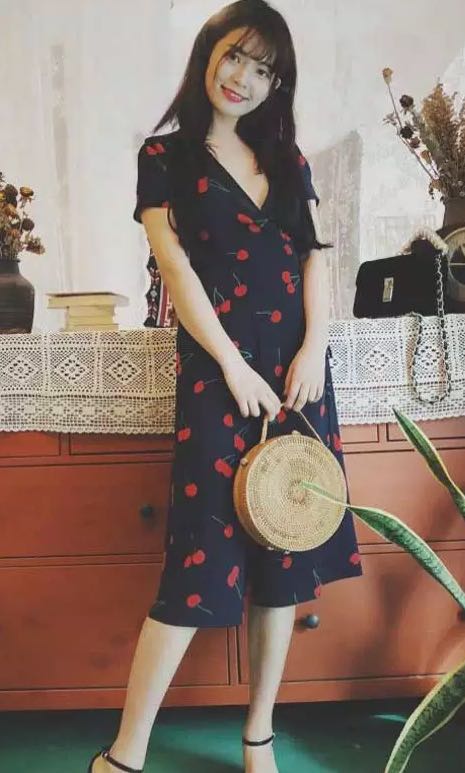 Plus Size Cherry Wrap Dress Women S Fashion Clothes Dresses Skirts On Carousell