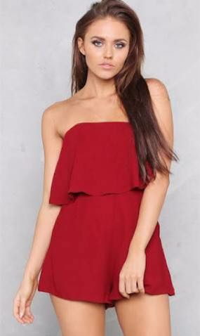 red strapless playsuit
