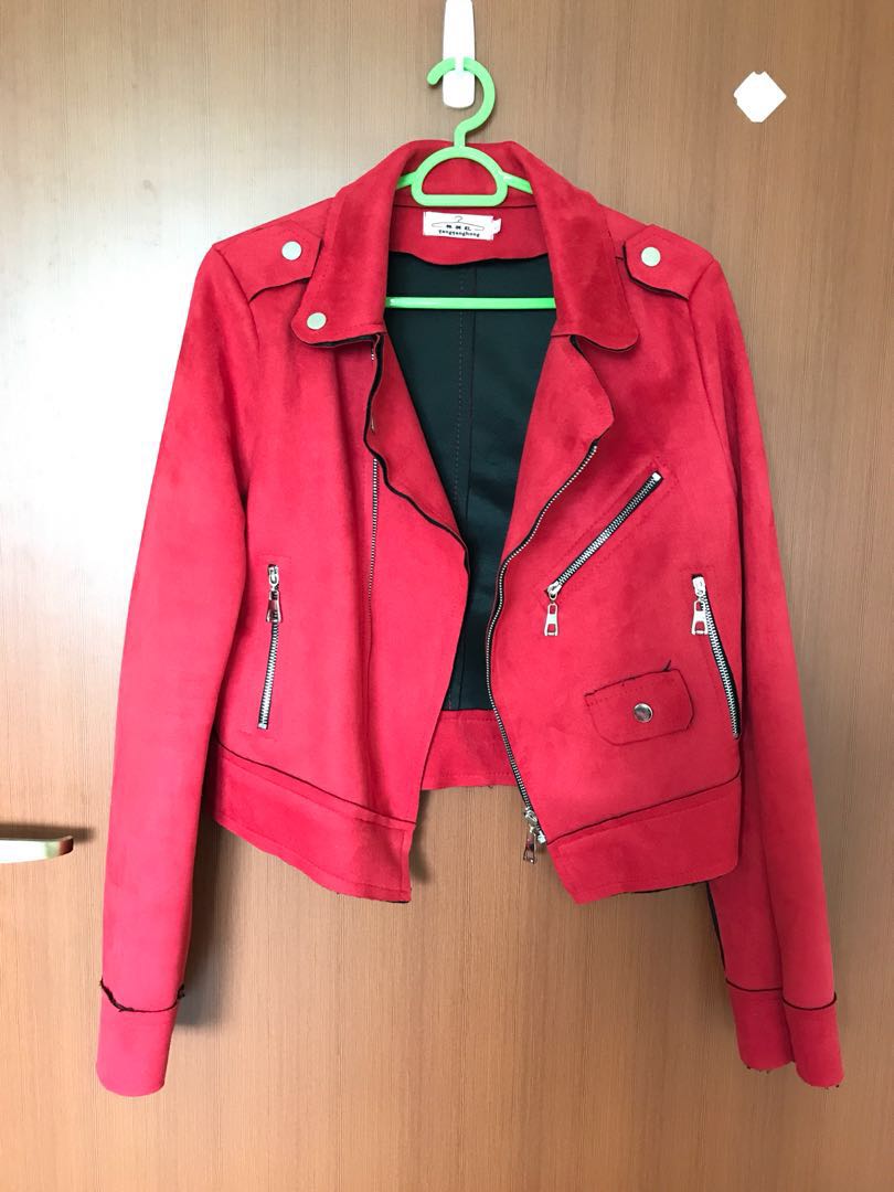 red velvet biker jacket