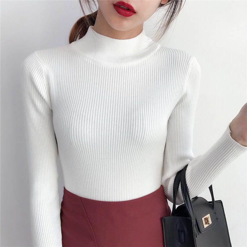 White ribbed outlet turtleneck top