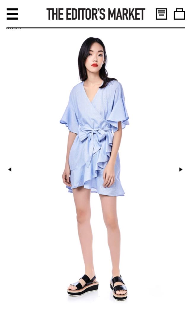 light blue ruffle wrap dress