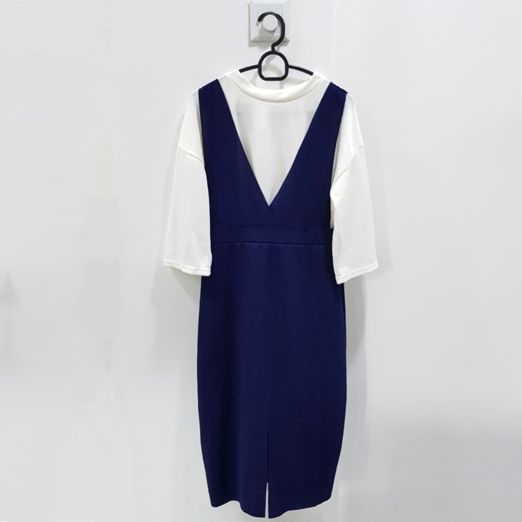 navy blue pinafore dress