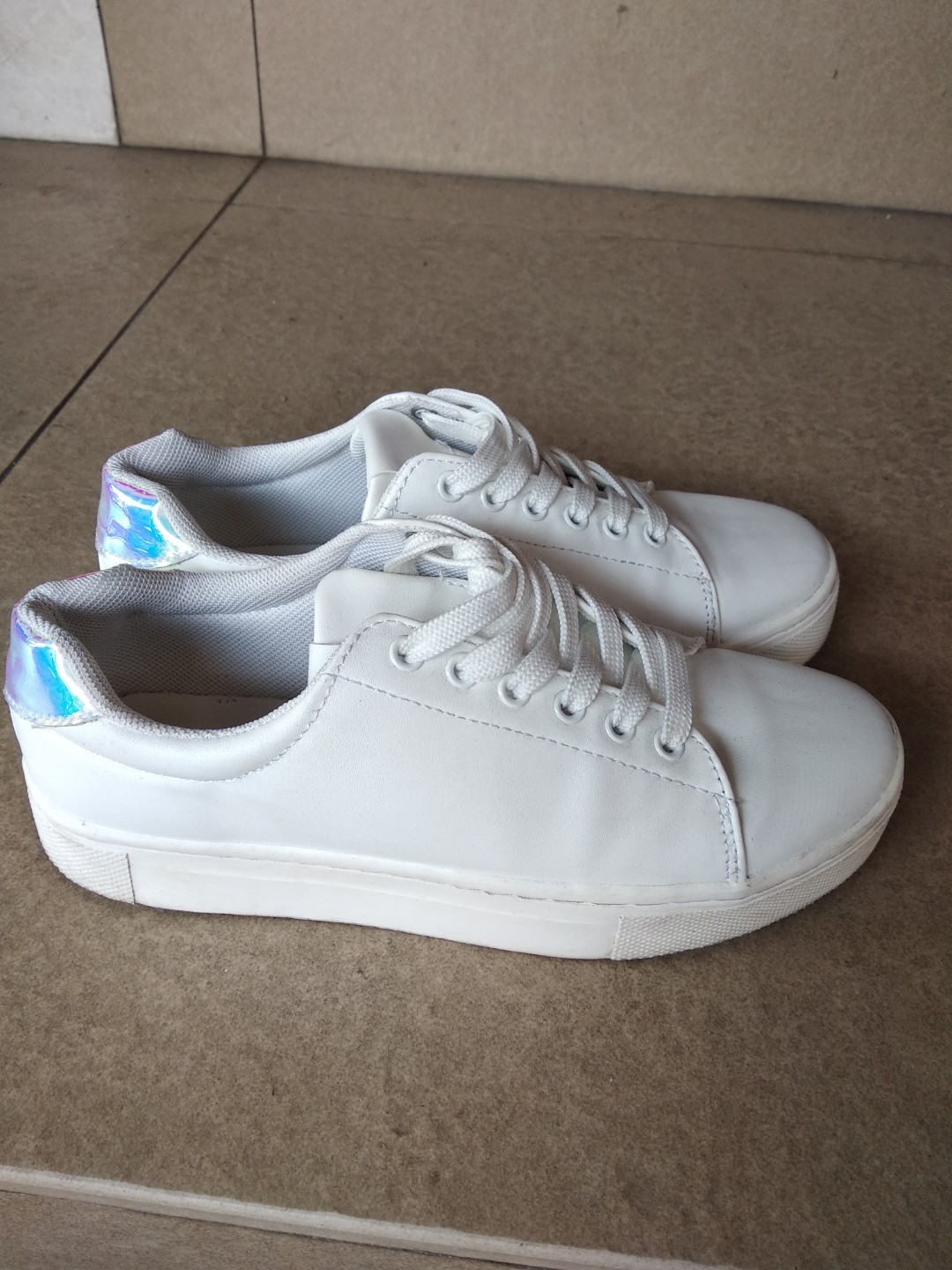 H M White Sneakers holo holographic shoes free postage Women s