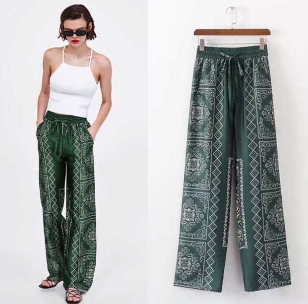 Green print trousers clearance