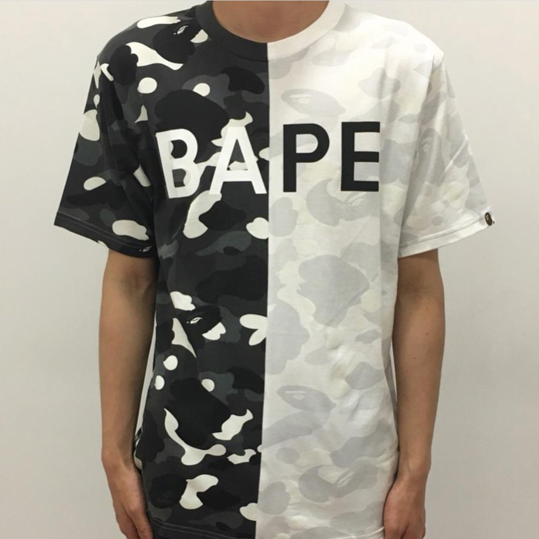 half camo half black bape shirt