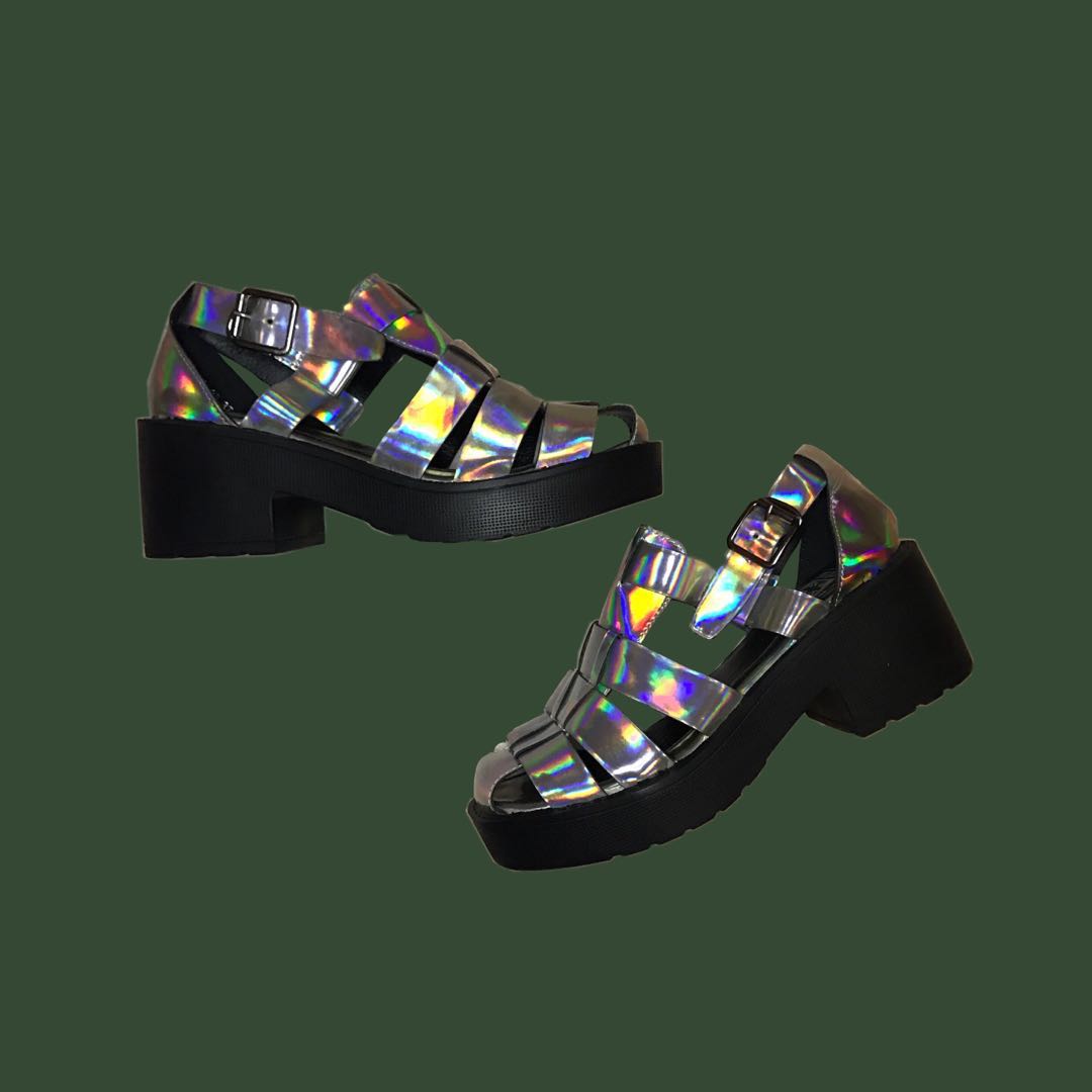 Holographic Creepers Platform Sandals, Women's Fashion, Footwear
