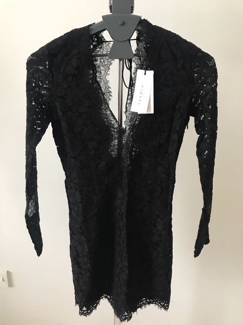 sandro black lace dress