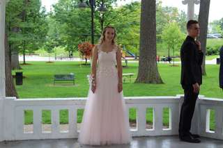Pink floral prom dress