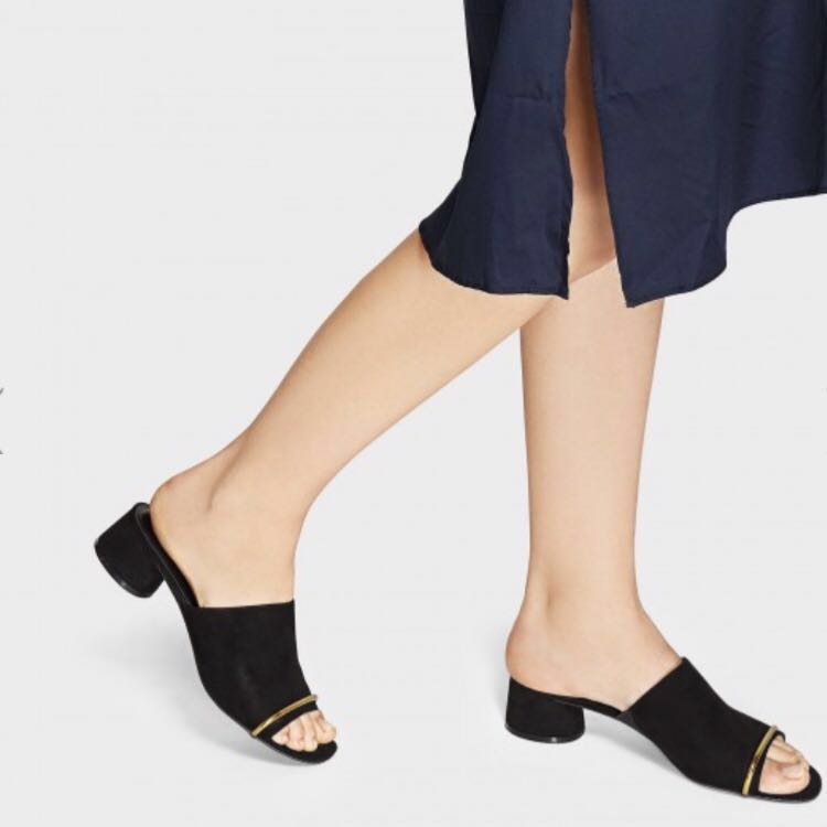 black open toe mules