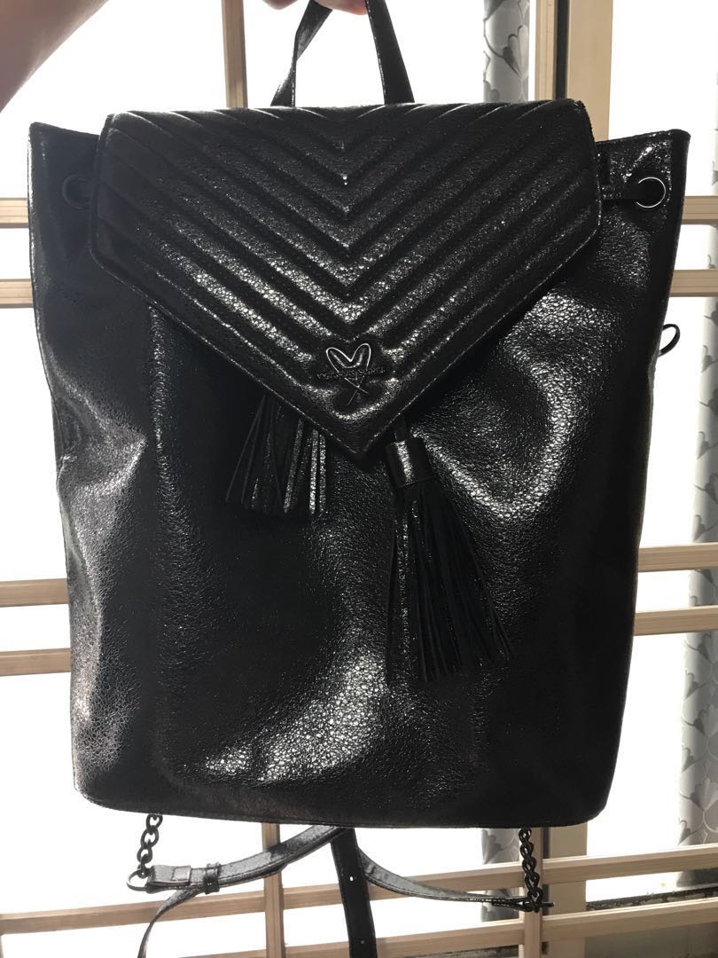 Victoria secret black leather backpack hot sale