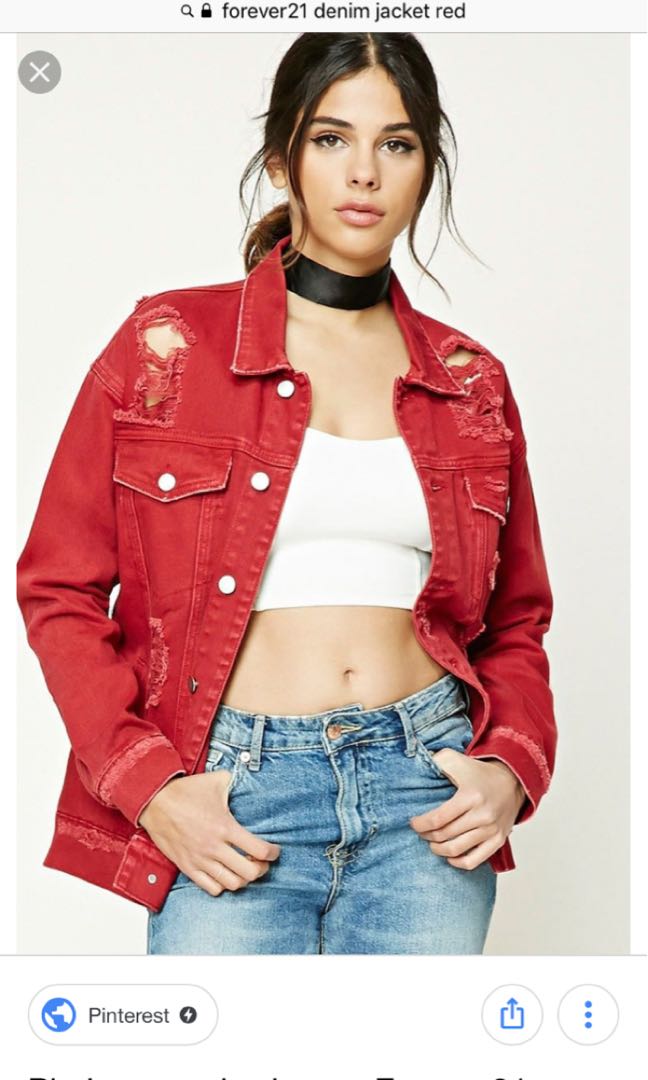 Forever 21 Red Tattered Denim Jacket Women s Fashion Coats Jackets and Outerwear on Carousell