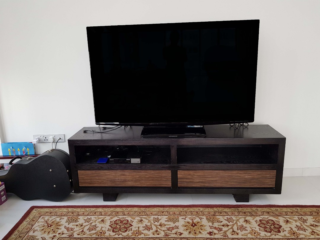 Large Wooden TV Console With 2 Storage Drawers Furniture Home Living large-wooden-tv-console-with-2-storage-drawers-furniture-home-living