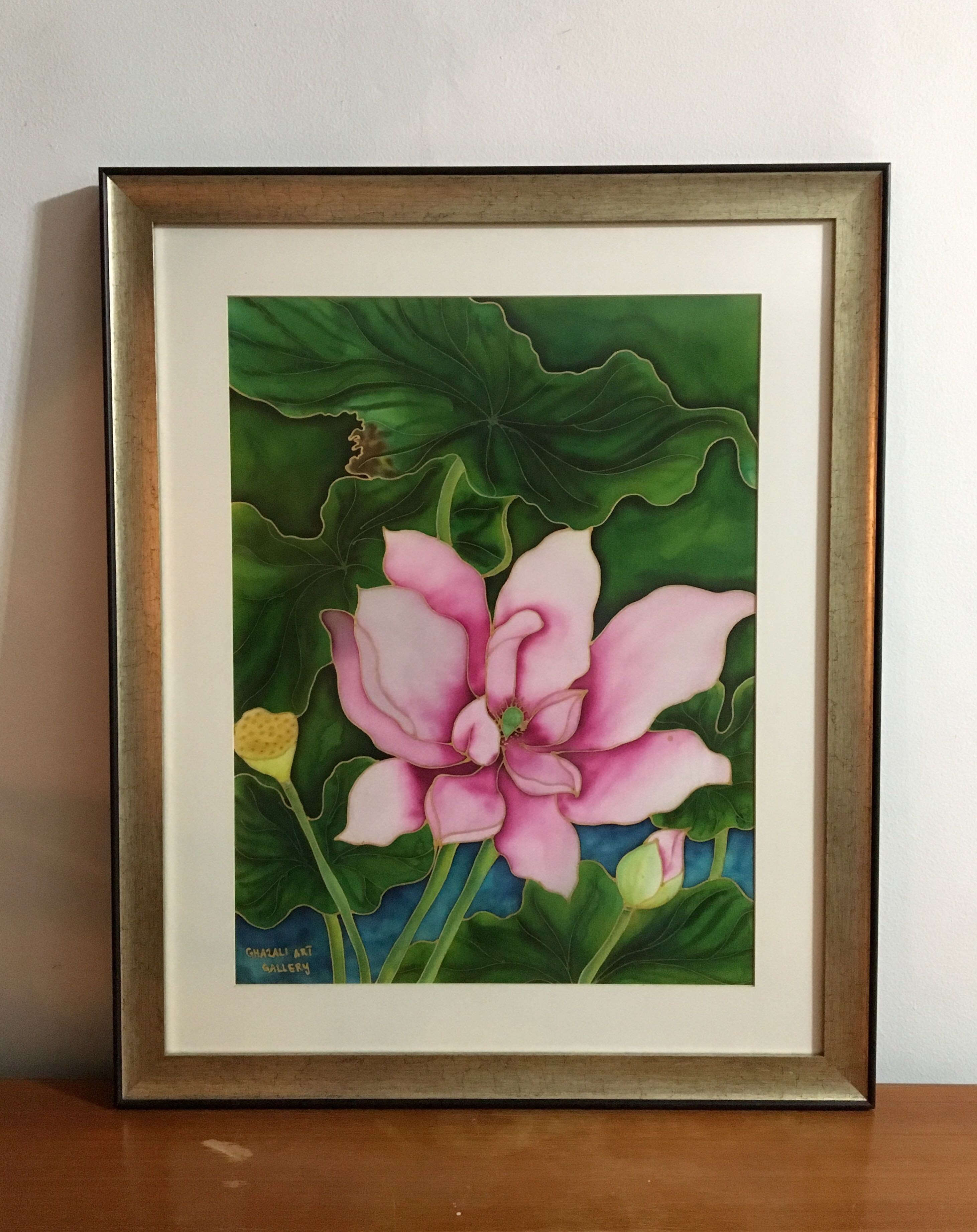 Silk Batik Painting With Wooden Frame And Glass Protector Design