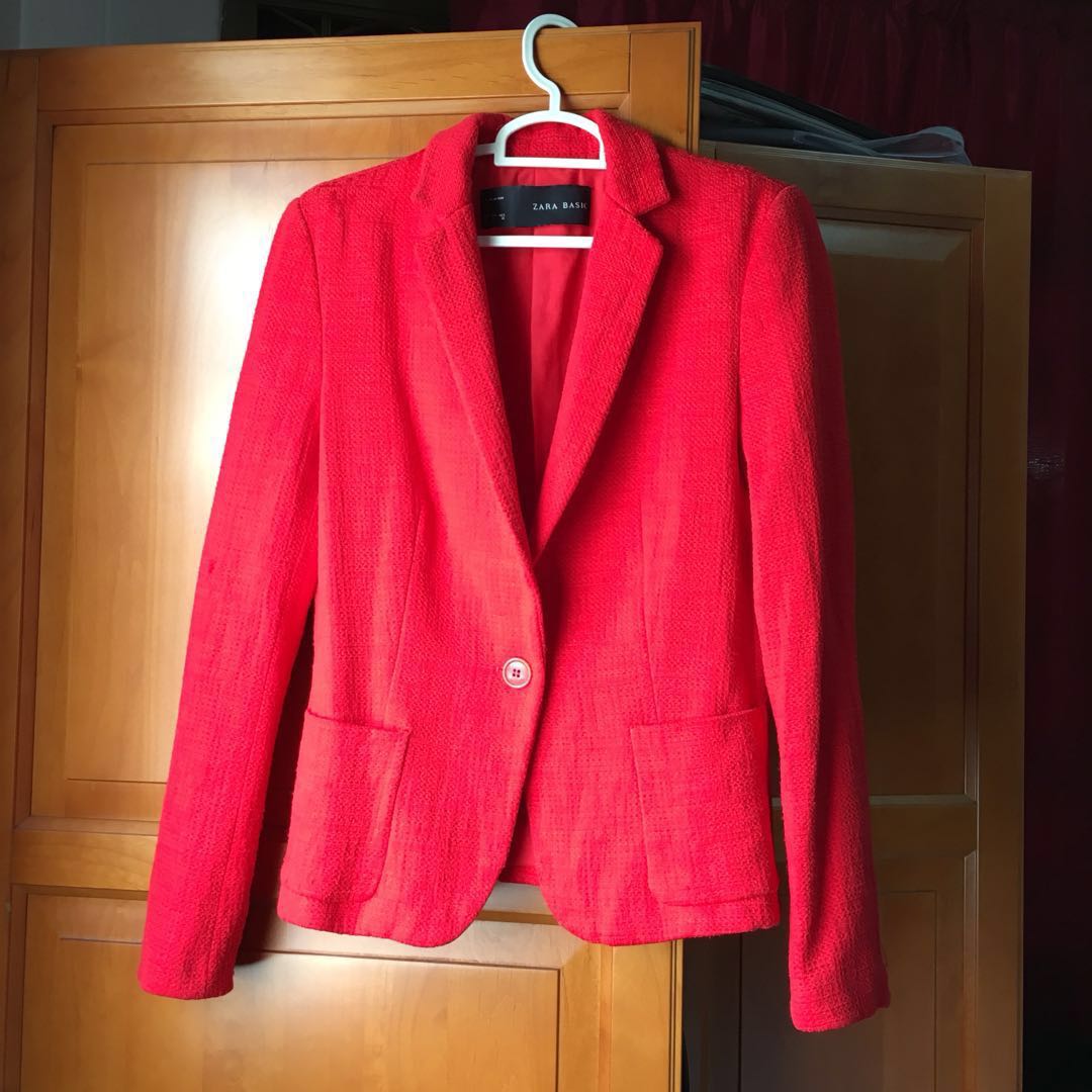 zara tweed jacket red