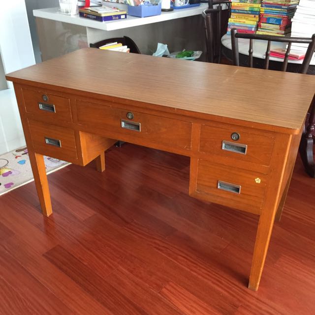 1960 S Old Time School Solid Teak Wood Office Table Furniture