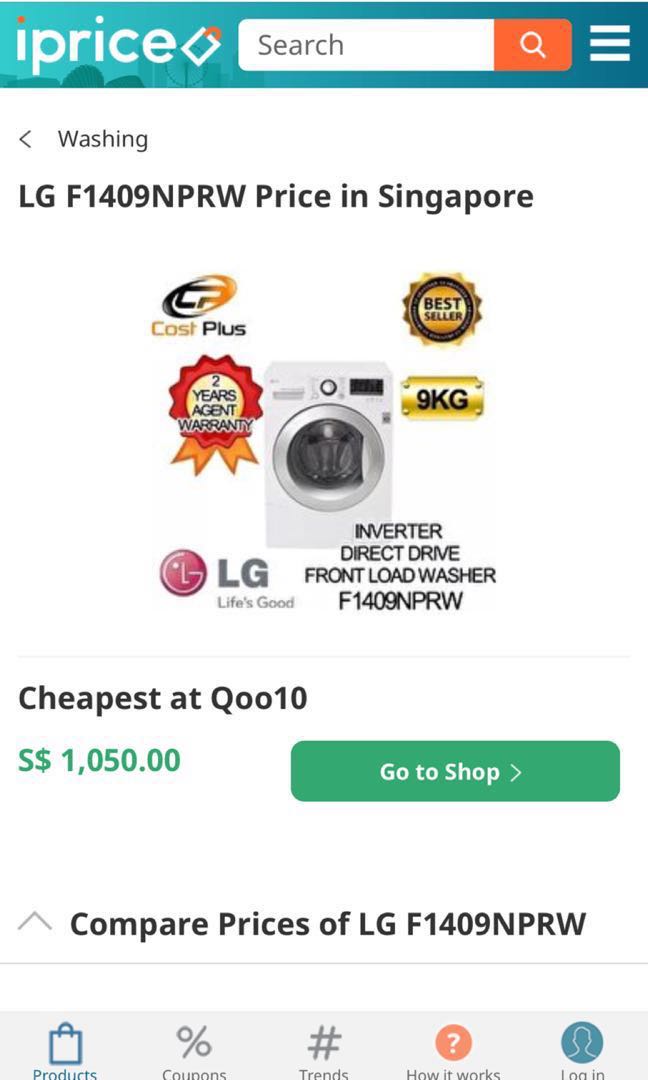 Almost brand new 10 years warranty LG Washer F1409NPRW 9kg, 6 Motion