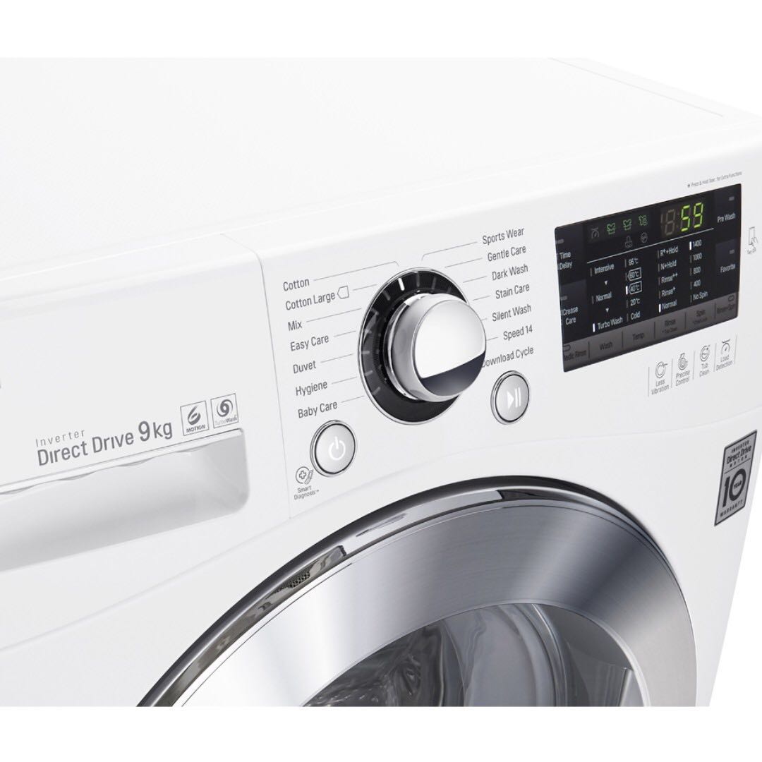 Almost brand new 10 years warranty LG Washer F1409NPRW 9kg, 6 Motion