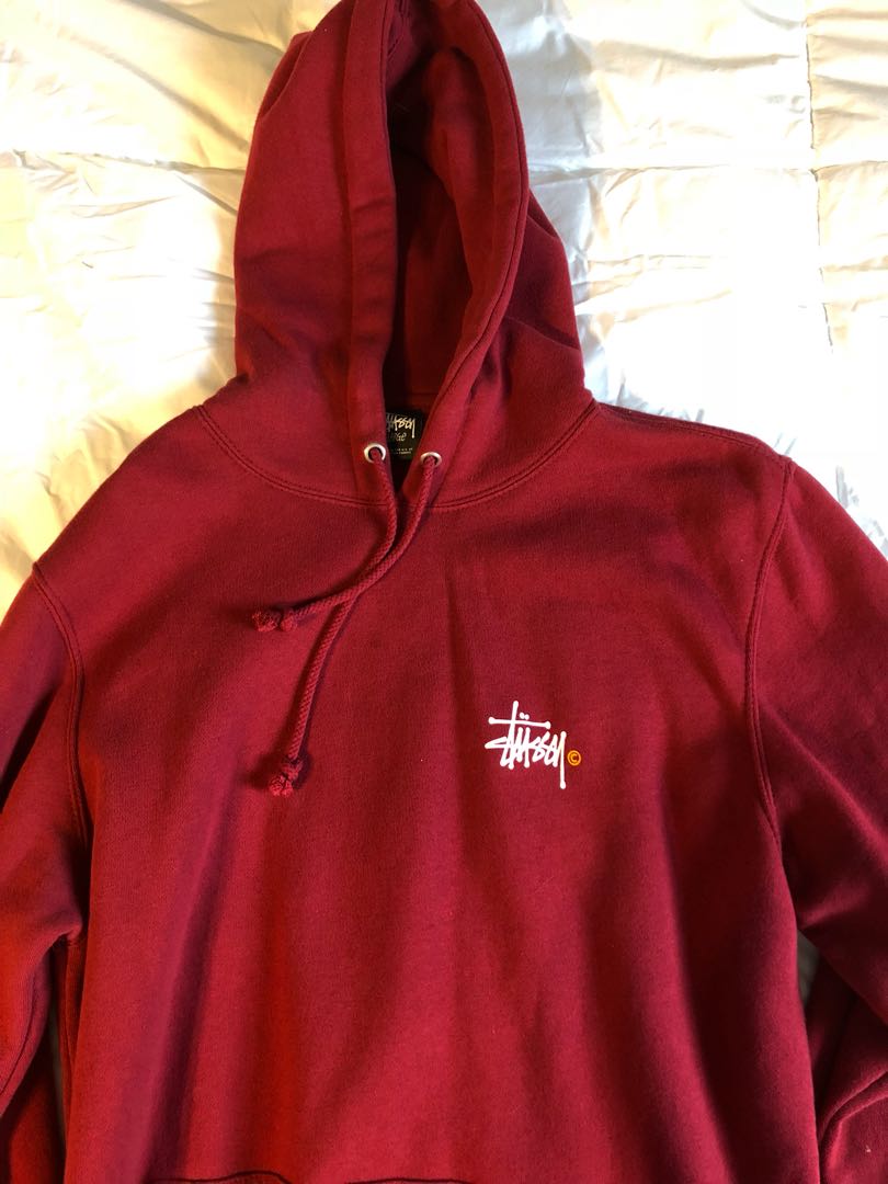 Burgundy STUSSY Hoodie Men s Fashion Clothes on Carousell