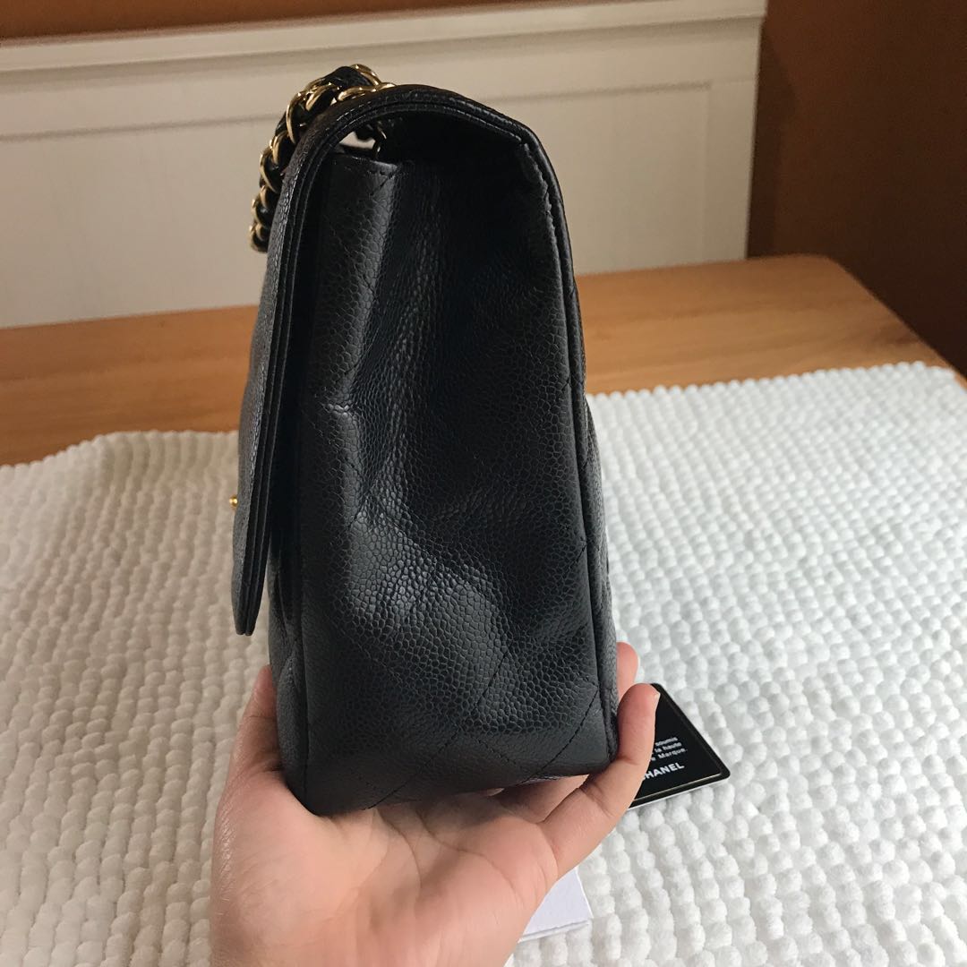 Chanel Jumbo Caviar Classic Single Flap Bag - Black Shoulder Bags, Handbags  - CHA154034
