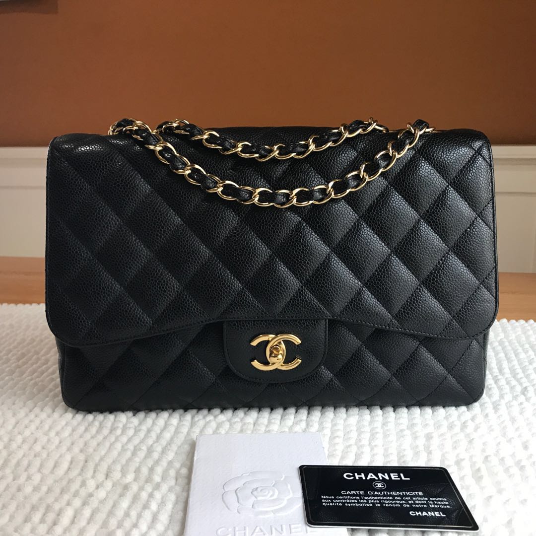 Chanel Classic Flap Jumbo Caviar Black Single Flap Bag Gold