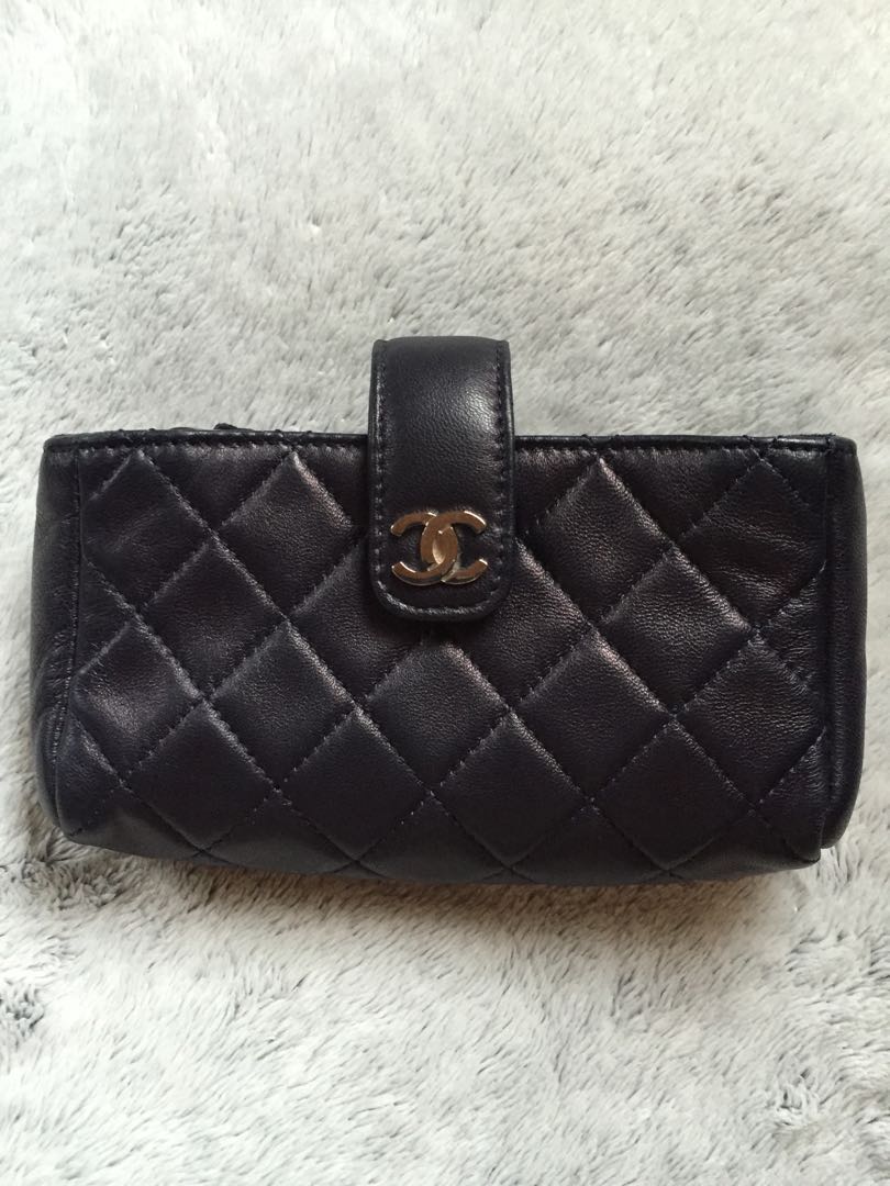 CHANEL Lambskin Quilted Mini Phone Holder Clutch