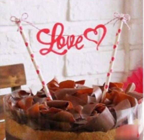 Love Heart Cake Topper Bunting Decoration Decor Cupcake Toppers