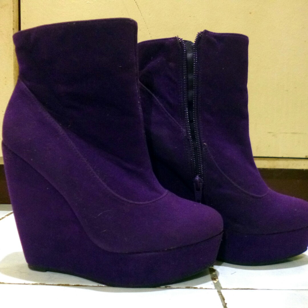 Purple Suede Platform Wedge Ankle Boots Women s Fashion Footwear