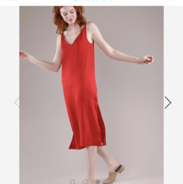 Red silk v neck hotsell dress