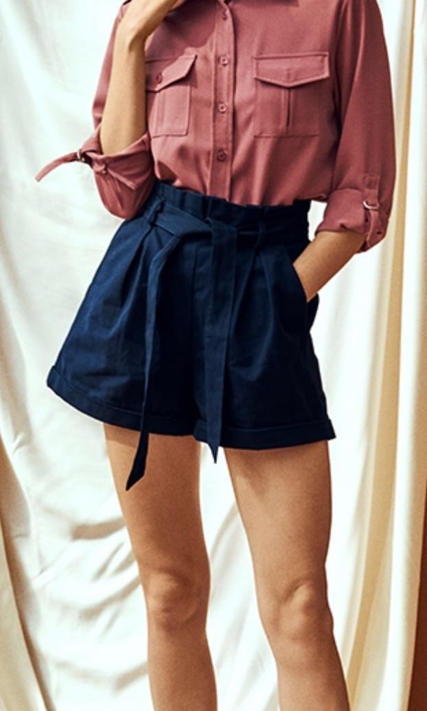 navy paper bag shorts