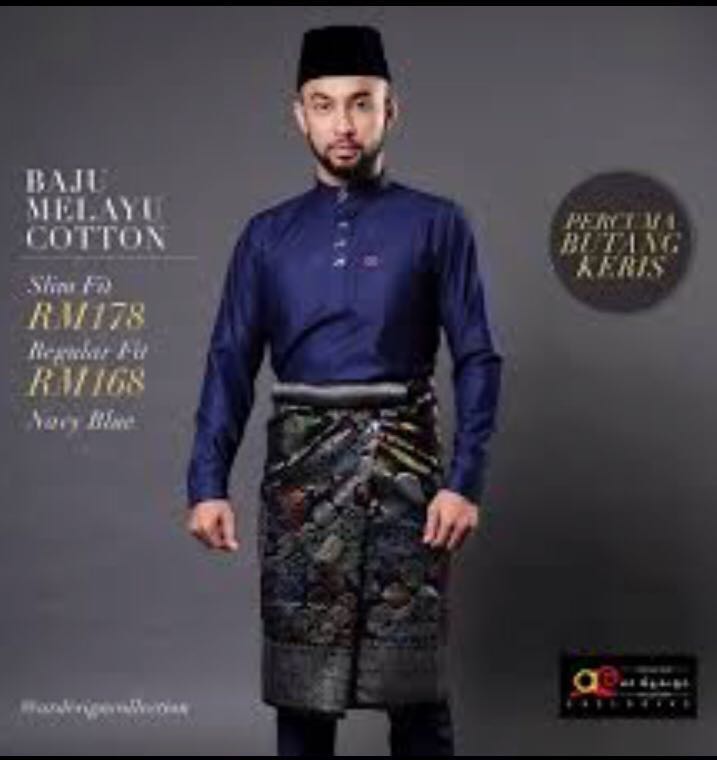 Baju Melayu Slim Cutting Ar Design Dark Blue Men S Fashion