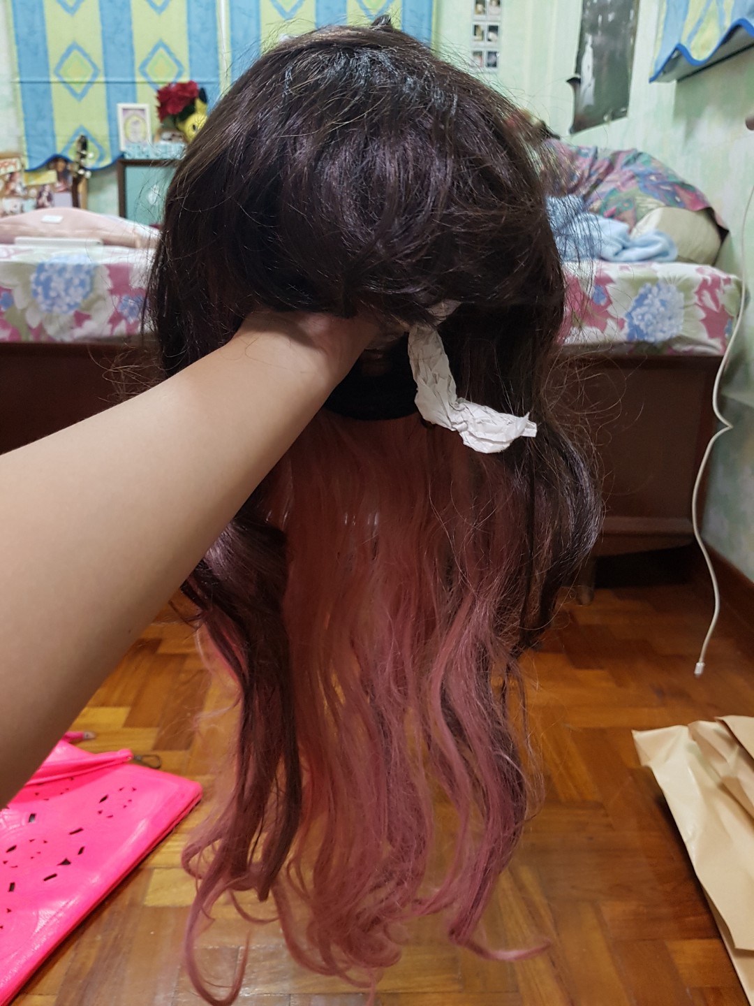 Dark Brown Pink Dip Dye Hair Wig Women S Fashion Clothes