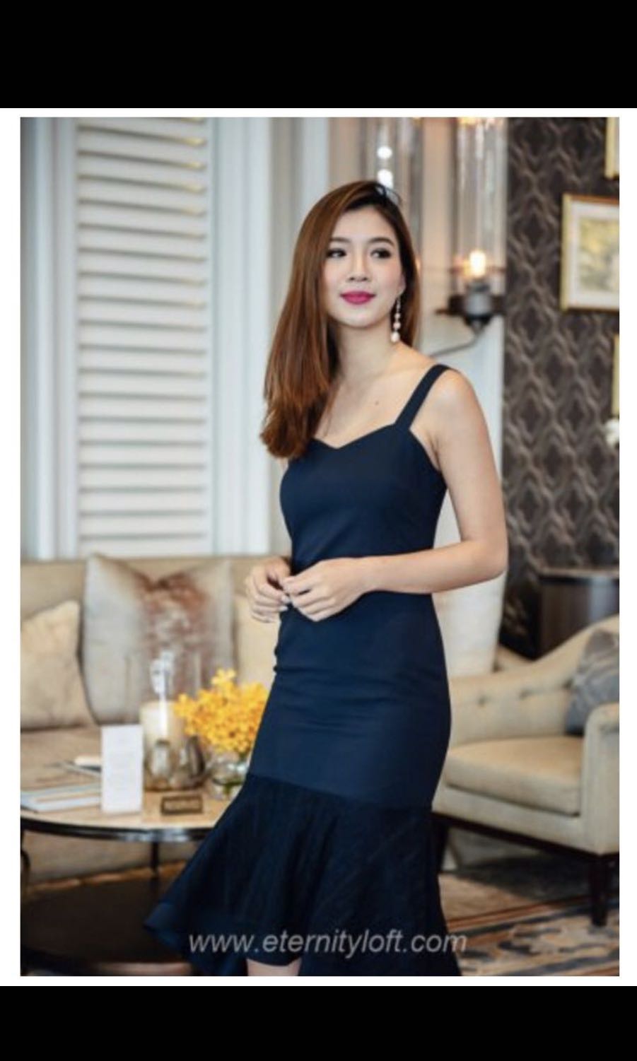 Eternity Loft Andriana Lace Hem Midi Dress in Navy Women s Fashion Tops Sleeveless on Carousell