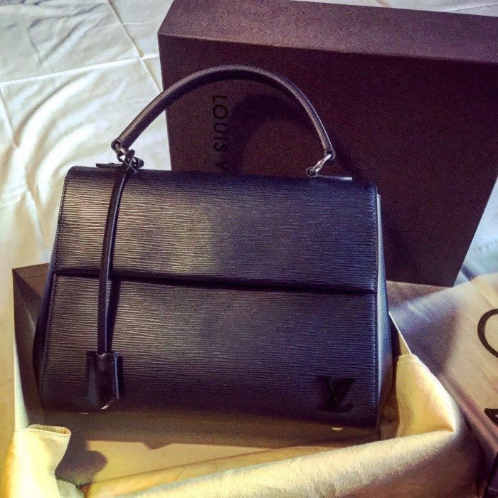 Louis Vuitton Cluny Mm Top Handle Convertible Flap Handbag Black Leather  Satchel