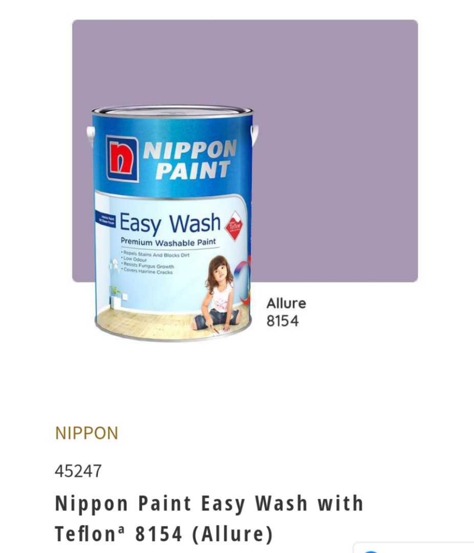 Nippon Paint Easy Wash 5Litre.Colour code is 8154(ALLURE), Furniture