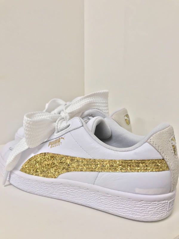 Puma Basket Heart glitter Women s Fashion Footwear Sneakers on