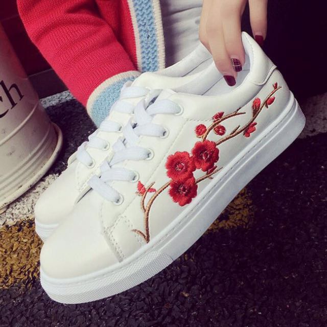 White shoes with cheap red roses