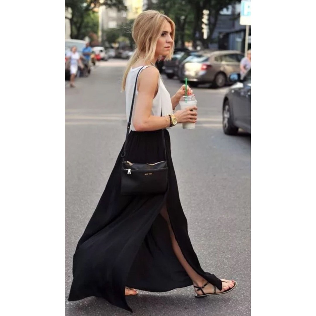 zara long black skirt