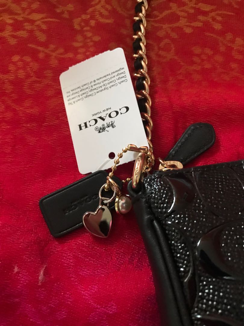 Coach Large Wristlet 19 with chain (Black Debossed), Women's Fashion, Bags & Wallets, Wallets