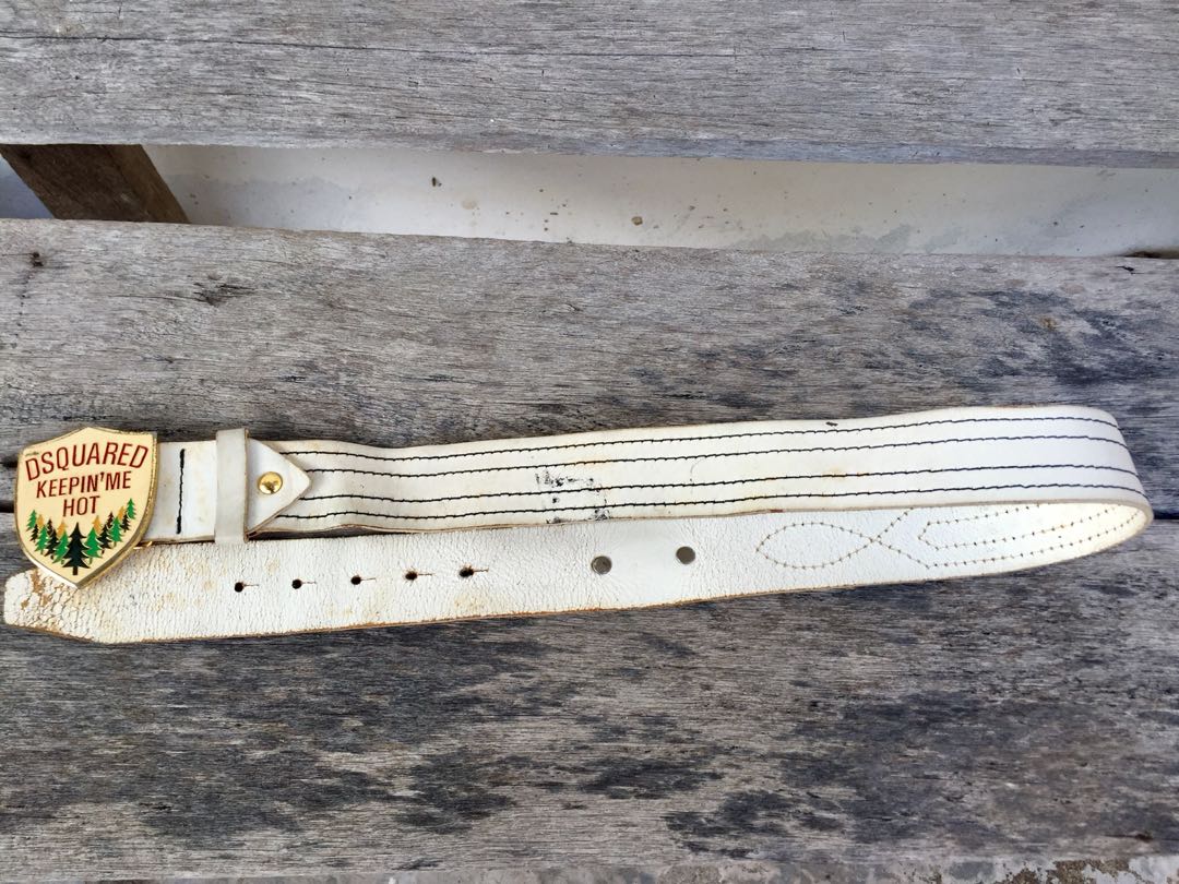 Dsquared “Keepin' Me Hot' White Leather Belt, Men's Fashion